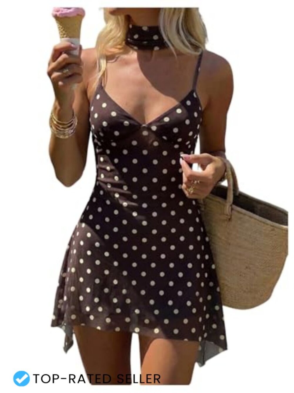 Women's V Neck Spaghetti Strap Ruffle Mini A Line Dress with Scarf